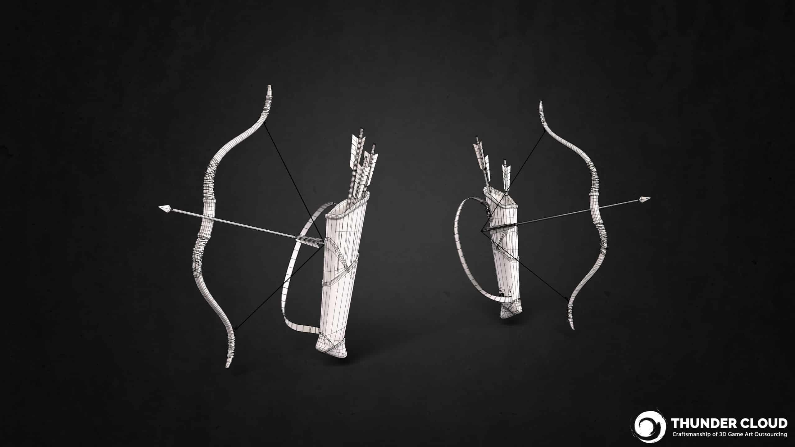 Bow_Showcase_Wireframe 3D Weapon AA+ Viking set