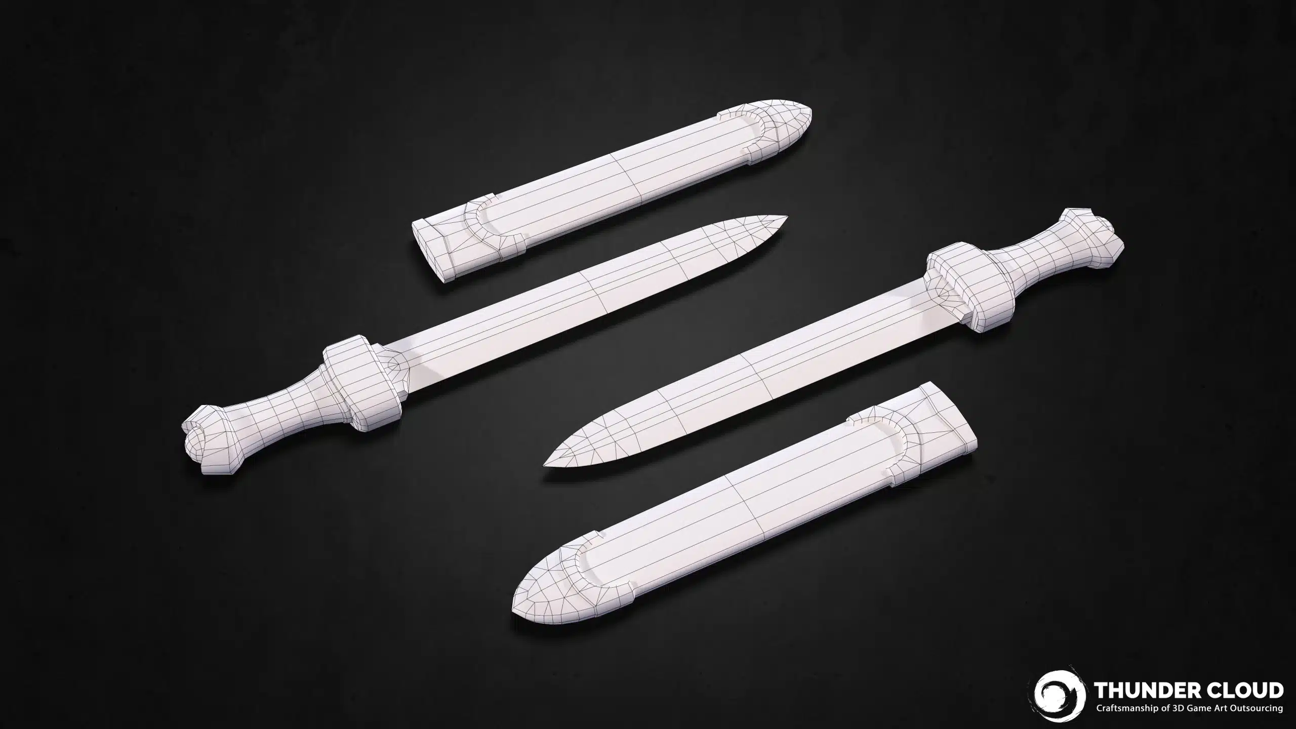 Knief_Showcase_Wireframe 3D Weapon AA+ Viking set