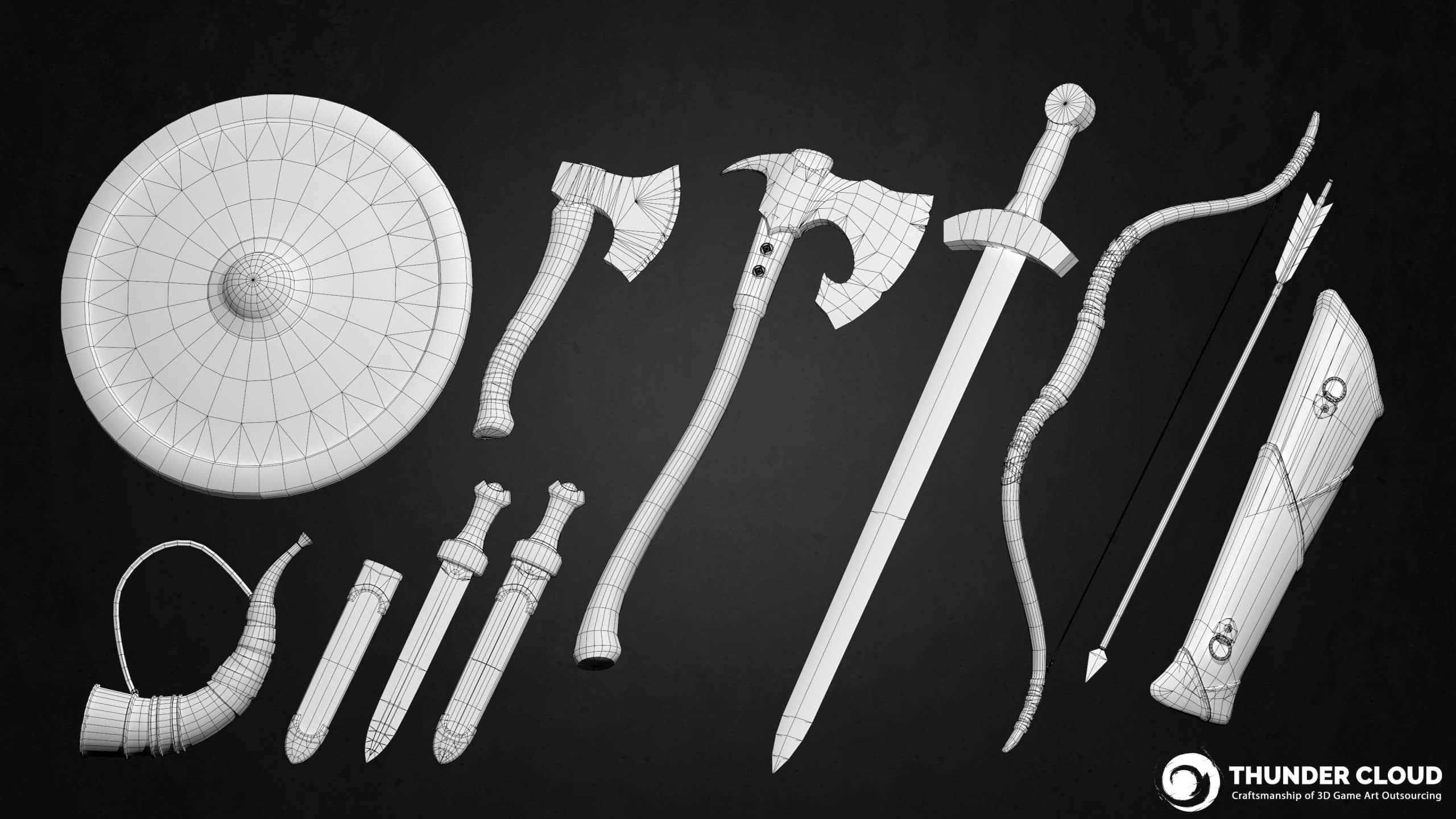 Weapon_MainIMG_Wireframe_002 3D Weapon Model AA+ Viking set