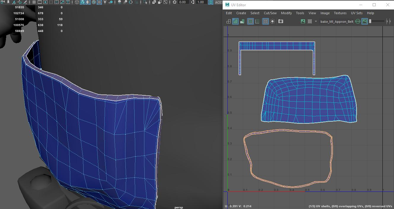 The thickness of the leather should be UV-mapped and organized before moving to ZBrush.