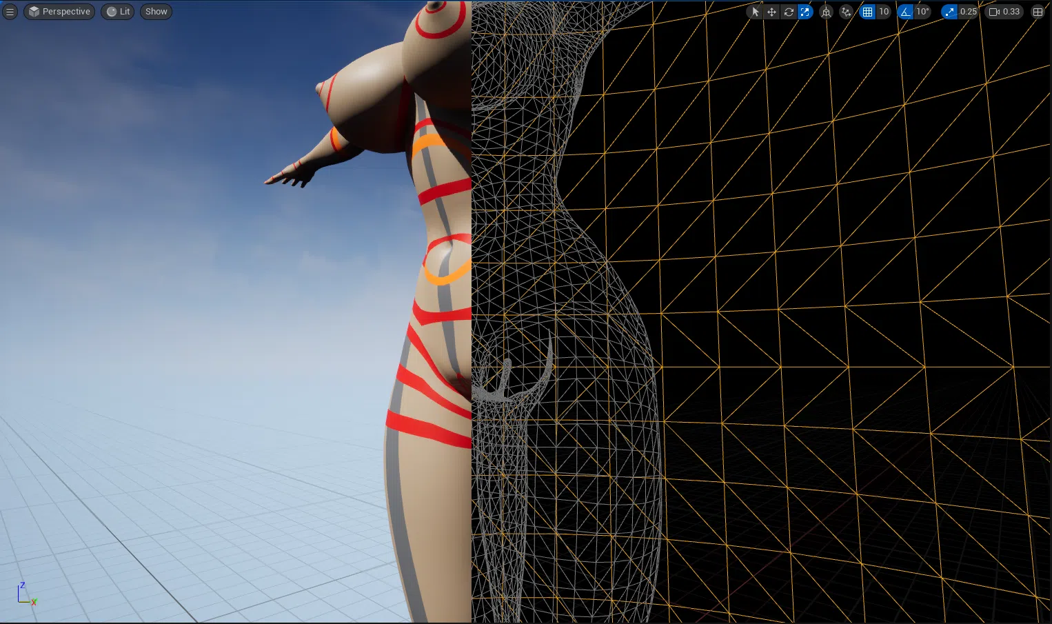 Topo of model import to Unreal Engine