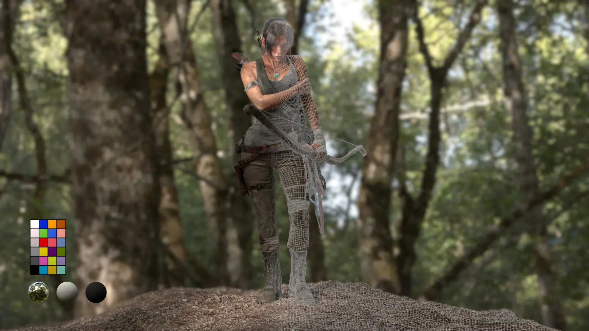 Lara Croft - Shadow of the Tomb Raider. Cre: https://80.lv/articles/topology-for-game-and-game-based-characters
