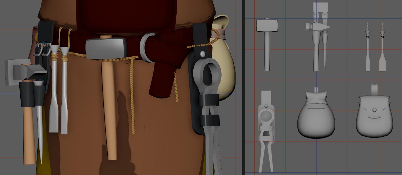 Tools modeled and blocked out in Maya