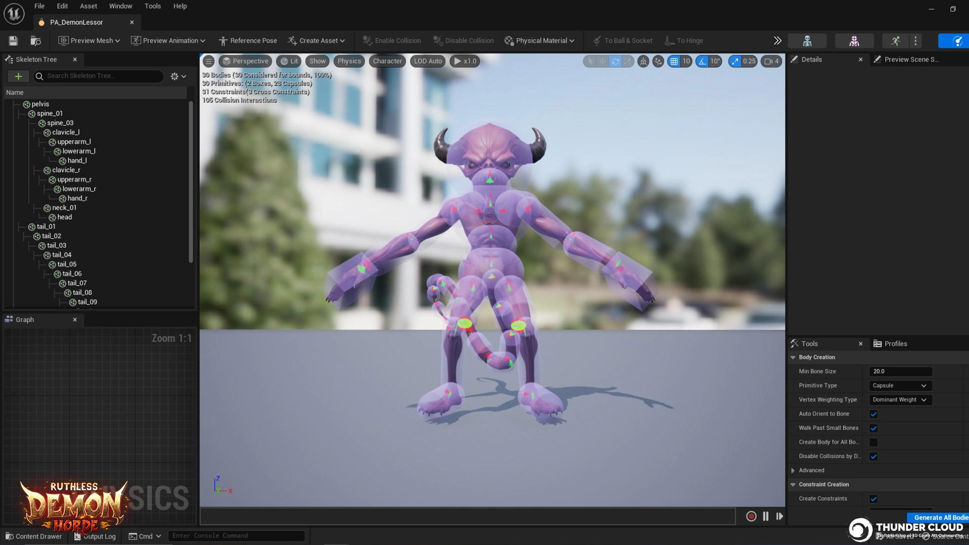 DemoLessor_In-engine_Testing Stylized 3D Demon Lesser character tested in Unreal Engine 5 to verify animation and mesh optimization.