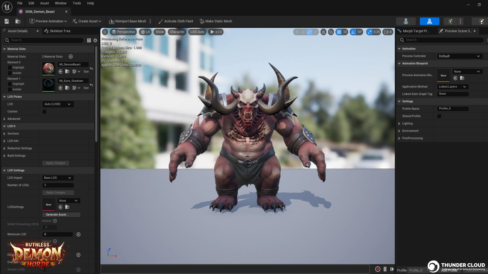 DemonBeast_In-Engine-Test Stylized 3D Demon Beast character tested in Unreal Engine 5 for rigging, animation, and performance validation.