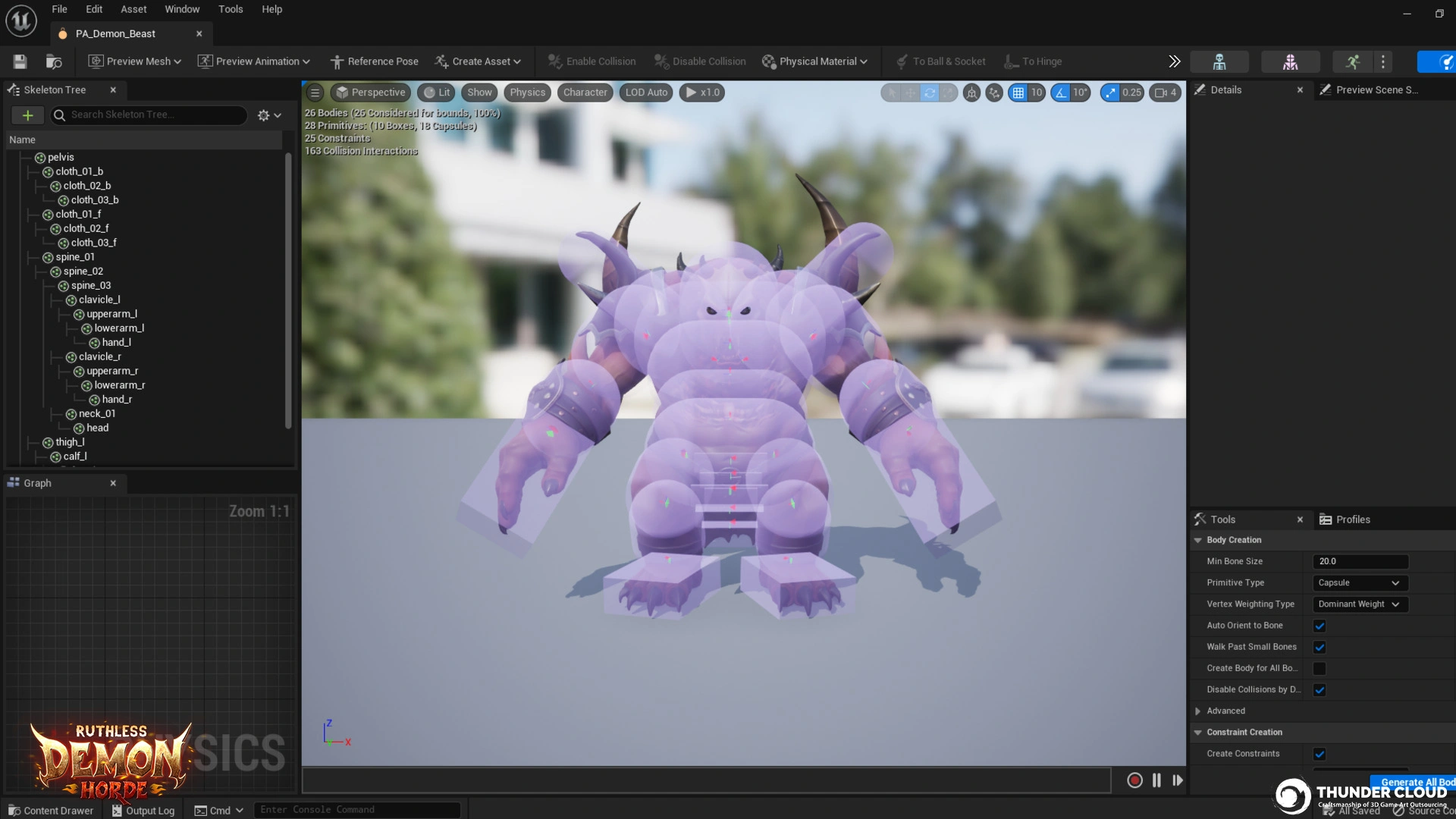 DemonBeast_In-Engine-Test Stylized 3D Demon Beast character tested in Unreal Engine 5 for rigging, animation, and performance validation.