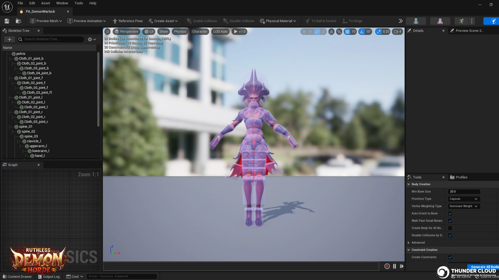 DemonWarlock_In-Engine_Test Stylized 3D Demon Warlock character tested in Unreal Engine 5 for rigging and visual performance accuracy.