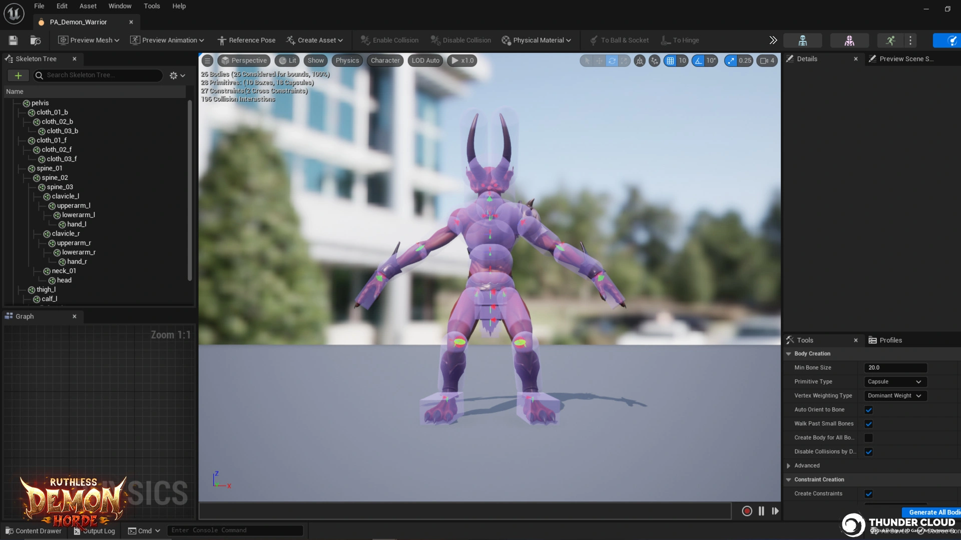 DemonWarrior_In-Engine-Test Stylized 3D Demon Warrior character tested in Unreal Engine 5 for animation and material accuracy.