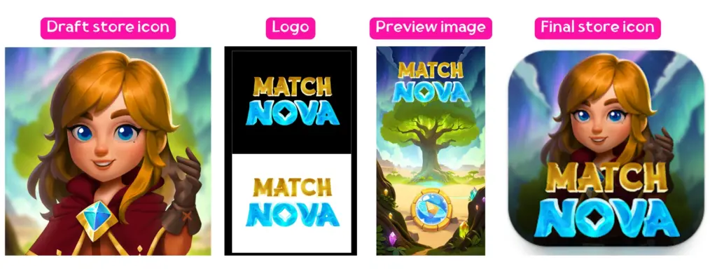 Key art and marketing illustration for 2d casual mobile game