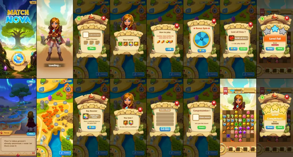 2D casual game art UI, icon, props design
